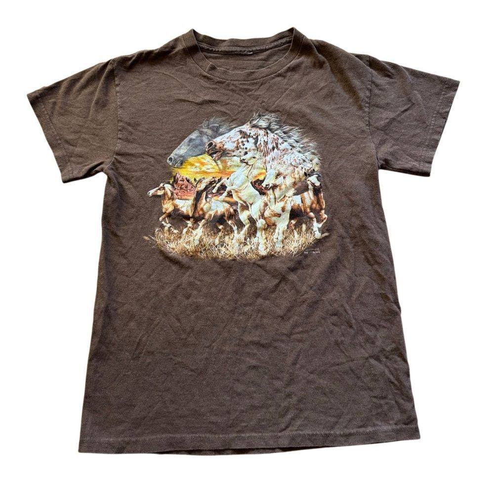 Vintage Women's Brown 1990s Gardner Hidden Horses Top Size Small